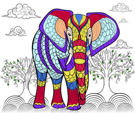 Hand drawn ink pattern. Coloring book for adult.のイラスト素材