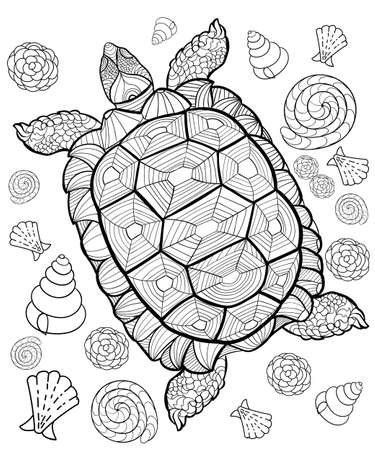 Hand drawn ink pattern. Coloring book for adult.のイラスト素材