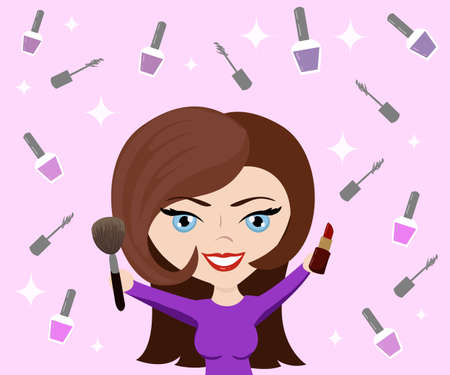 Vector illustration for cosmetic design.Make-up artist objects. Beauty style. Beauty blogger  .Make up backgroundのイラスト素材