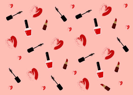 Vector illustration for cosmetic design.Make-up artist objects. Beauty style. Beauty blogger  .Make up backgroundのイラスト素材