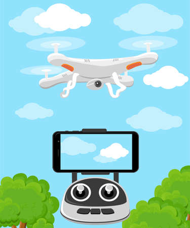 Hand draw vector illustration aerial vehicle quadrocopter. Air drone hovering. Drone sketch.のイラスト素材
