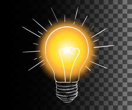 Vector light bulb icon with concept of idea. glowing yellow light bulb as inspiration conceptのイラスト素材