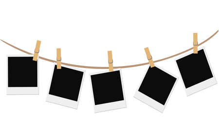 Empty photo frames on white background Vector illustration of blank retro photoframe Decorative template frame designのイラスト素材