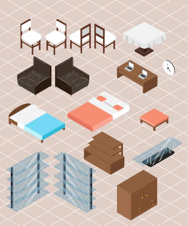 Isometric furniture collection. interior design concept set.のイラスト素材
