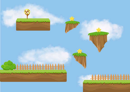 Landscape for game.Background for game. Seamless cartoon landscape. vector unending backgroundのイラスト素材