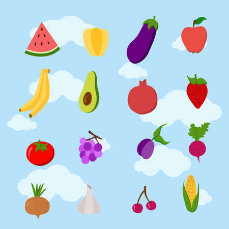 fruit and vegetables Food set. Healthy food. Cookingのイラスト素材