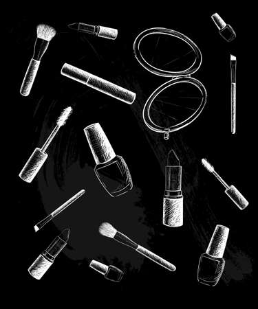 Cosmetics collection. Vector fashion set. Hand drawn graphicのイラスト素材