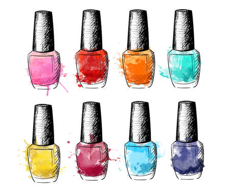 Cosmetics collection. Vector fashion set. Hand drawn graphicのイラスト素材