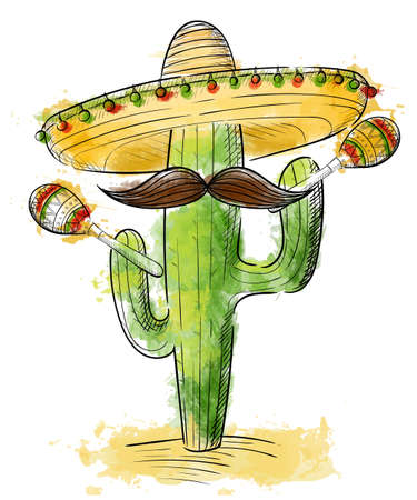 cinco de mayo Sombrero, maracas and jalapeno mexico set.のイラスト素材
