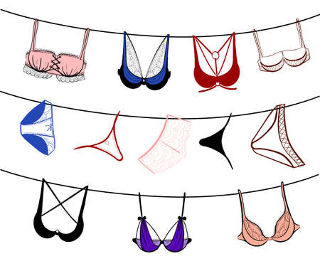 Female fashion lingerie. Sexy lacy lingerie set. Vector lingerie collection.