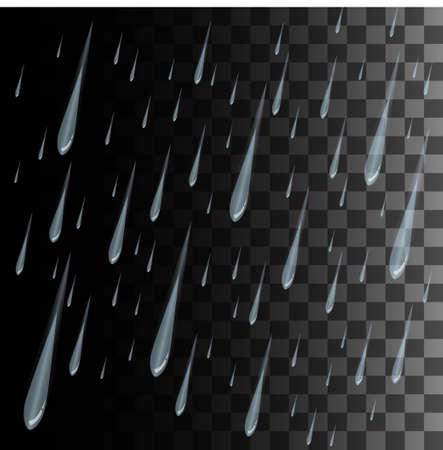 Rain drops on the transparent background. Rainy weather Vector rain isolated on transparent background. Vector illustrationのイラスト素材