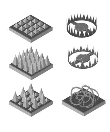 Isometric trap for game. Traps set. Set for game. Game landscape.のイラスト素材