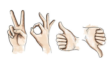 Vector Illustration of Thumbs up and down Set of vector gestures by hands.のイラスト素材