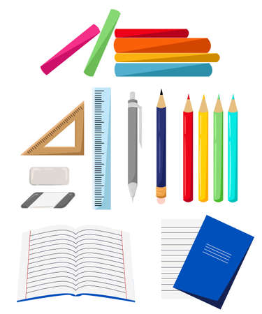 Flat stationery drawing tools, pen set. School accessoriesのイラスト素材