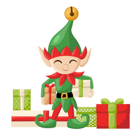 Elf Santa Claus Santa s elves preparing for christmas. Merry christmas Candyのイラスト素材