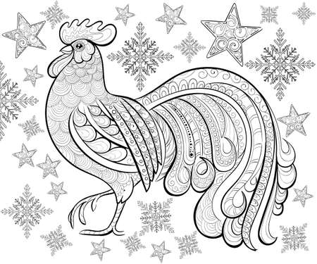 Hand drawn ink pattern. Coloring book for adult merry christmasのイラスト素材
