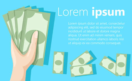 Hand holding money Saving dollar Flat design style vector illustrationのイラスト素材