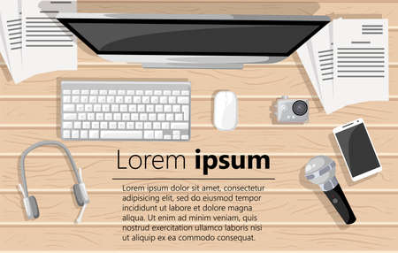 Concept for website banners Man Blogger Video Computer. Concept blogging. Digital blog. Flat design style vector illustrationのイラスト素材