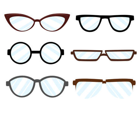 Glasses silhouette Different style - hipster, retro, vintage, modern, classic. Flat design style vector illustrationのイラスト素材