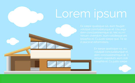 Modern cottage with a garage a brown and beige shade Flat design modern city houses buildings.のイラスト素材