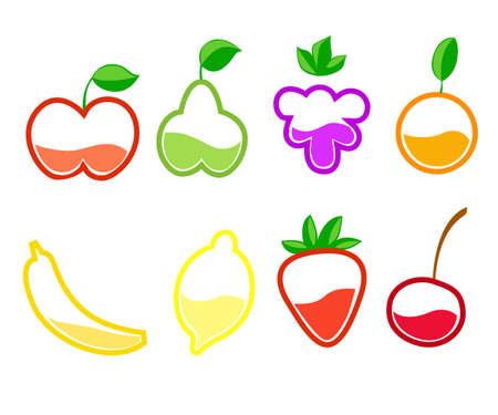 Juice fresh fruit shake in plastic cups with straws set. Vector illustrationのイラスト素材