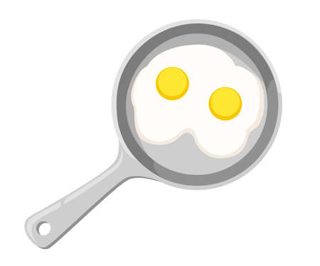 Frying pan fried eggs and egg shell in the background illustration vectorのイラスト素材