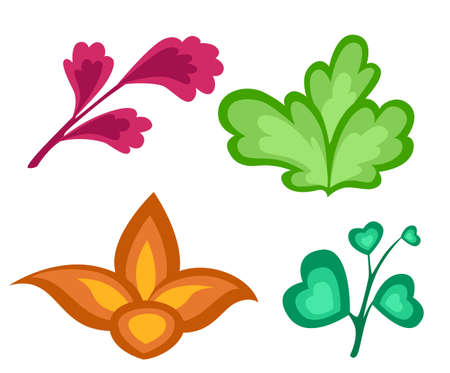 leaves set, isolated on white background. simple cartoon flat style, vector illustration.のイラスト素材
