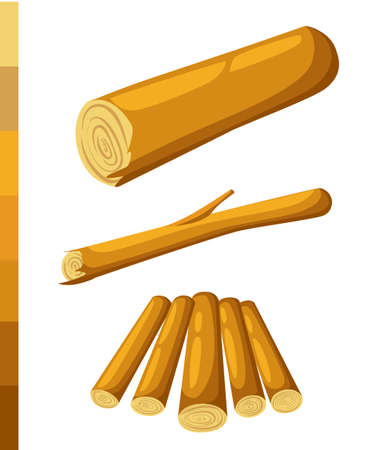 Wooden logs Brown bark of felled dry wood. Procurement for construction.のイラスト素材