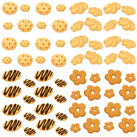Cookies vector illustration cake isolated on white Assortment of nine delicious cookies of various shape and taste.のイラスト素材