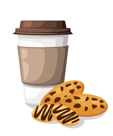 Paper coffee cup icon isolated on background. Plastic coffee cup with hot coffee in flat style vector illustrationのイラスト素材