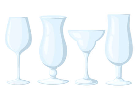 Set of glasses goblets, vector icon empty inside Glass of a different form for cocktails of juice.のイラスト素材
