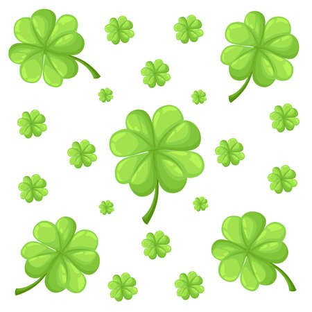 Vector set isolated on white background clover leaves. Silhouettes of four and three leaf clover. Lucky leaf clover in flat styleのイラスト素材