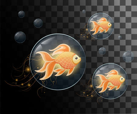 Vector illustration isolated on background Goldfish aquarium fish silhouette illustration. Colorful cartoon flat aquarium fish icon for your designのイラスト素材