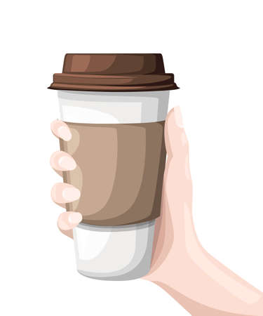 Paper coffee cup icon isolated on background. Plastic coffee cup with hot coffee in flat style vector illustrationのイラスト素材