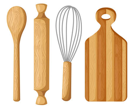 Vector card with hand drawn unique typography design element for greeting cards, decoration, prints and posters. Bake someone happy on watercolor cutting board and kitchen tools,のイラスト素材