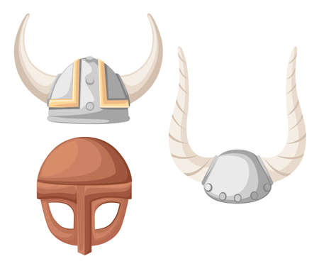 viking helmet. flat vector illustration of viking helmet on wood texture backgroudのイラスト素材