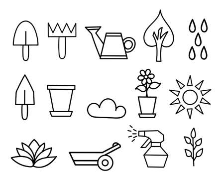 Outline icon collection Flower and Gardening vector illustrationのイラスト素材