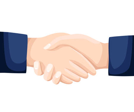 Shaking hands business vector illustration with abstract rays, symbol of success deal, happy partnership, greeting shake, casual handshaking. Web site page and mobile app design vector elementのイラスト素材