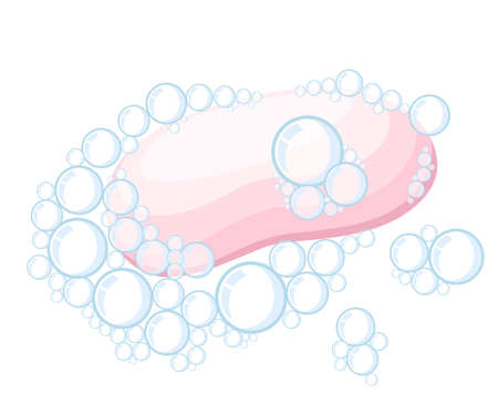 Vector set of cleaning service elements. Housework tools. Soap, sponge and soap foam bubbles. Cleaning supplies. Template for banners, web sites, printed materials, infographicsのイラスト素材