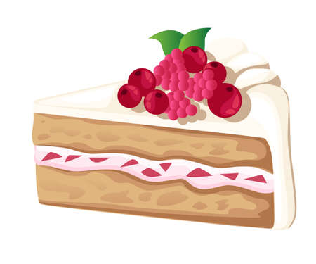 Colorful sweet cakes slices pieces isolated on white background. Set of cakes. Vector illustration...