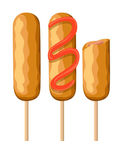 Corn dog Vector illustration of corn dogs with and without condiments. Web site page and mobile app designのイラスト素材