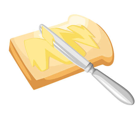 Knife spreading butter or margarine on slice of toast bread.のイラスト素材