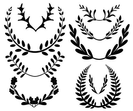 Set with floral elements and leaves on a white background.のイラスト素材