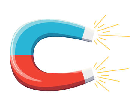 Magnet with magnetic power icon vector illustration, flat cartoon magnet isolate on white background Web site page and mobile app designのイラスト素材
