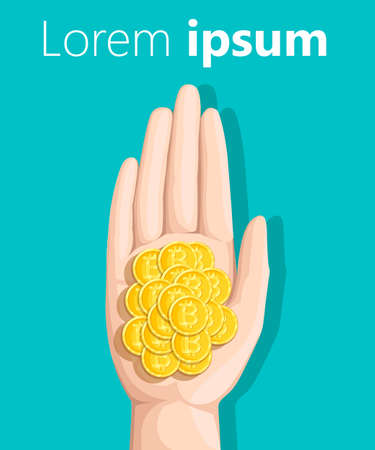 Gold coin in hand businessman isometric design. Vector illustration flat design. Isolated on background. Giving, receiving take money. Concept of charity, donate. Stack of coinsのイラスト素材