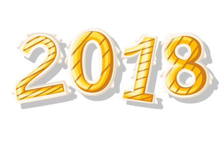 Gingerbread cookies set on garland vector isolated illustration on a white background. New year 2018 numbers baked cartoon sweet cake snowman, tree house gift. Traditional winter holiday home treat.のイラスト素材