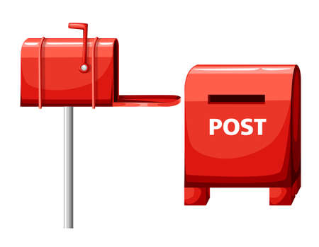 Mailbox vector illustration isolated on white, flat post office box, red mail box cartoon icon Web site page and mobile app design.のイラスト素材
