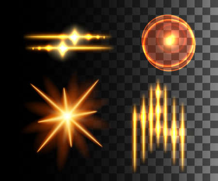 Glow isolated white transparent effect, lens flare, explosion, glitter, line, sun flash, spark and stars on checkered background. For illustration template art design, banner for Christmas celebration, magic flash energy ray.のイラスト素材
