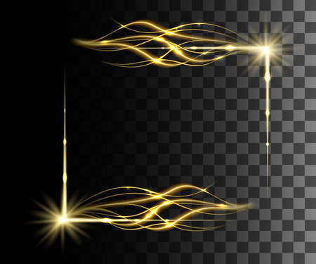 Glow isolated yellow transparent effect, lens flare, explosion, glitter, line, sun flash, spark and stars. For illustration template art design, banner for Christmas celebrate, magic flash energy ray.のイラスト素材