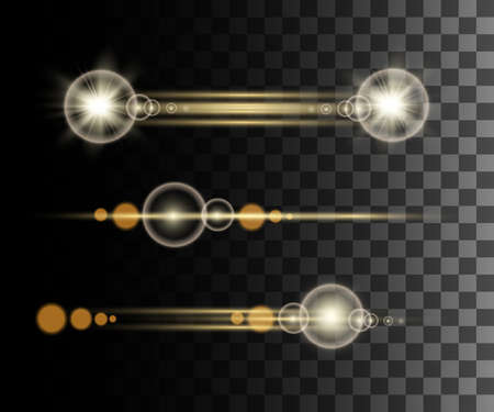 Glow isolated yellow transparent effect, lens flare, explosion, glitter, line, sun flash, spark and stars. For illustration template art design, banner for Christmas celebrate, magic flash energy ray.のイラスト素材